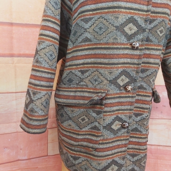 VINTAGE Aztec print woolblend winter coat boho western - Picture 4 of 10